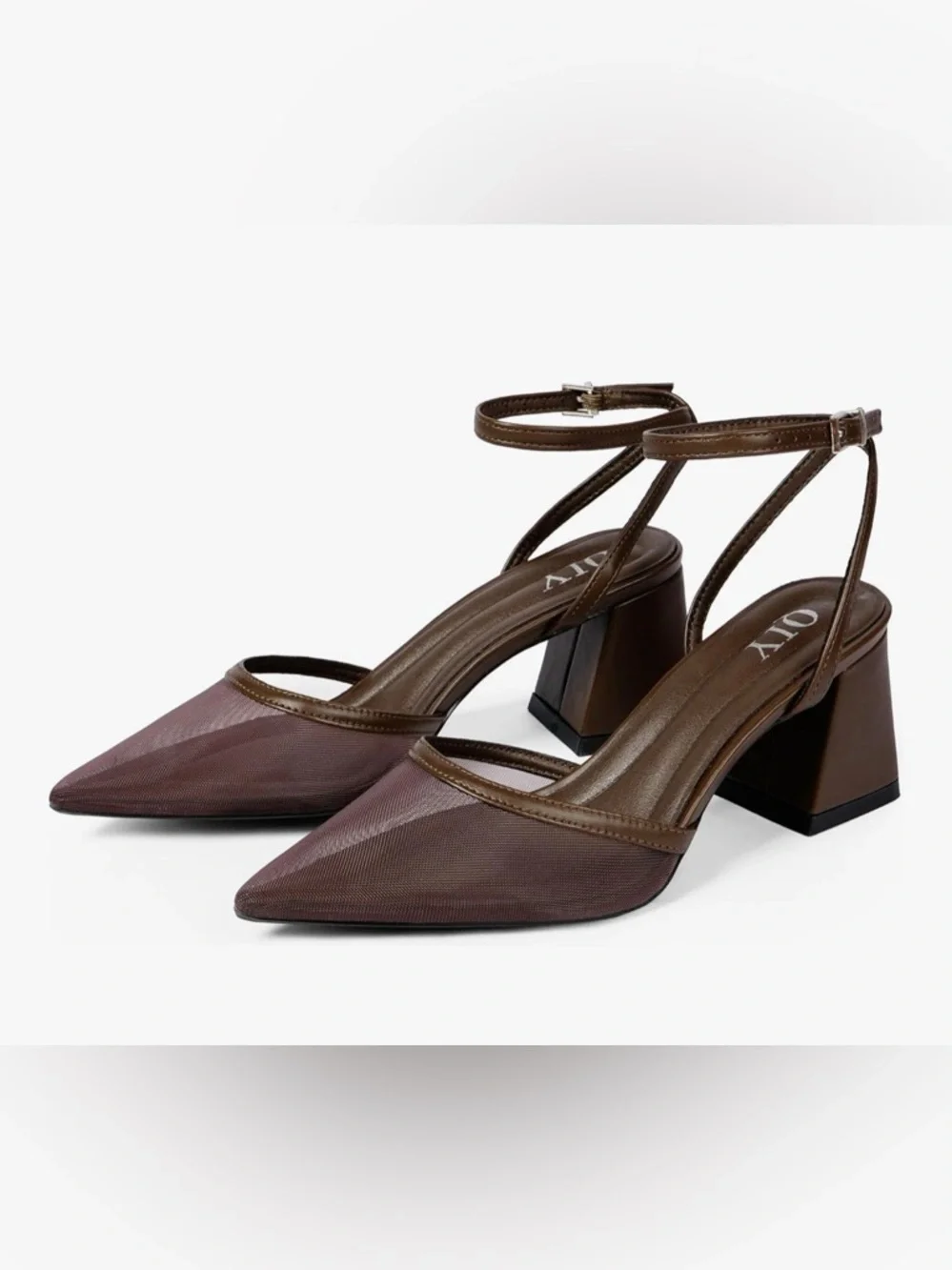 QIY Closed Toe Heels for Women Ankle Strap Pointed Toe Slingback - Picture 1 of 6